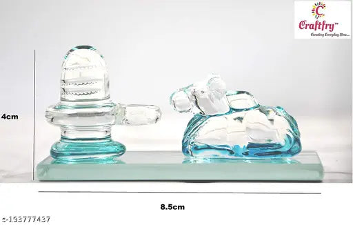 Multicolor crystal Shivling Nandi Statue Idol for pooja room or car dashboard, handcrafted with blow air technique, 30g, 4.5cm x 3.5cm x 1.5cm