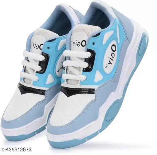 Blue and white sneakers with lace closure, suitable for kids' casual wear