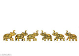 Golden metal elephant figurines (6 pack), symbolizing wisdom, power, and auspiciousness for home decor, each statue measuring 8cm x 6.5cm x 4cm