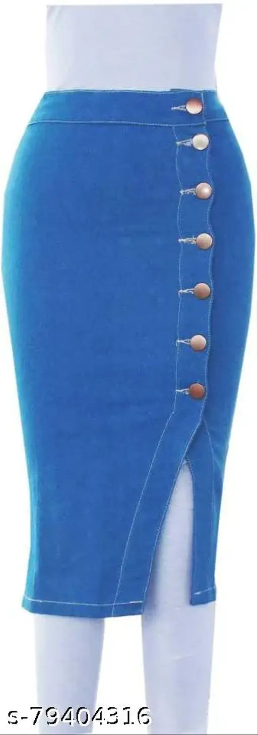 Solid denim women's skirt (32 waist, 23 length, 38 hip), made in India
