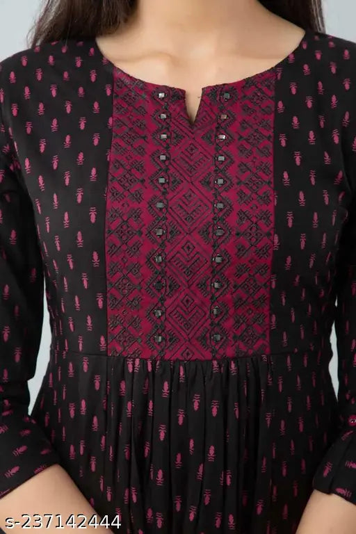 Women's black printed 3/4 sleeve rayon anarkali gown, featuring intricate prints and luxurious rayon fabric, ideal for special occasions or evening wear