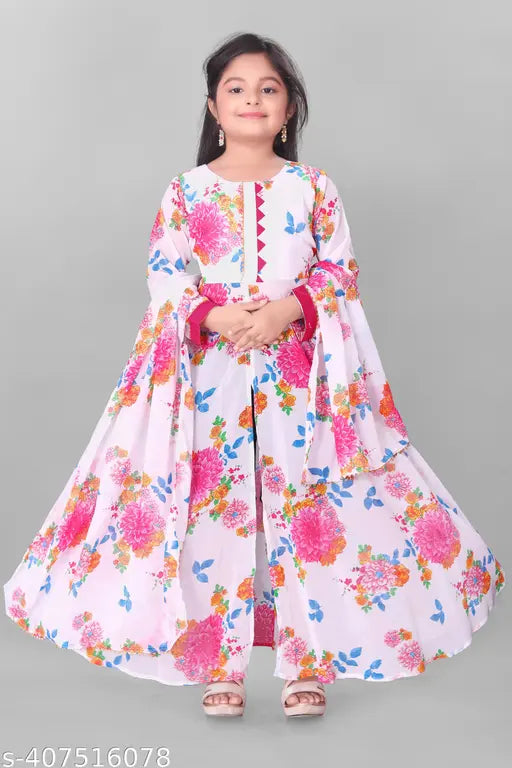 Aaliyageorgette printed net gown, long sleeves, size 9-10 years, India-origin