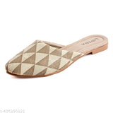 Female fashion footwear with beige geometric design, adjustable strap