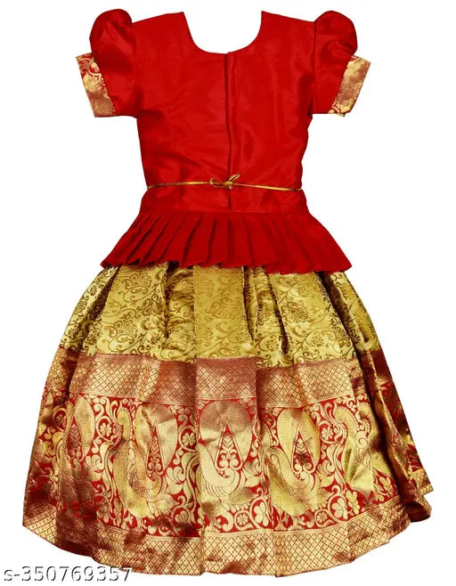 Brand New Jacquard Silk Lehenga Choli - Zari-stitched Dupion silk, celebrating Indian tradition in 6-12M sizes