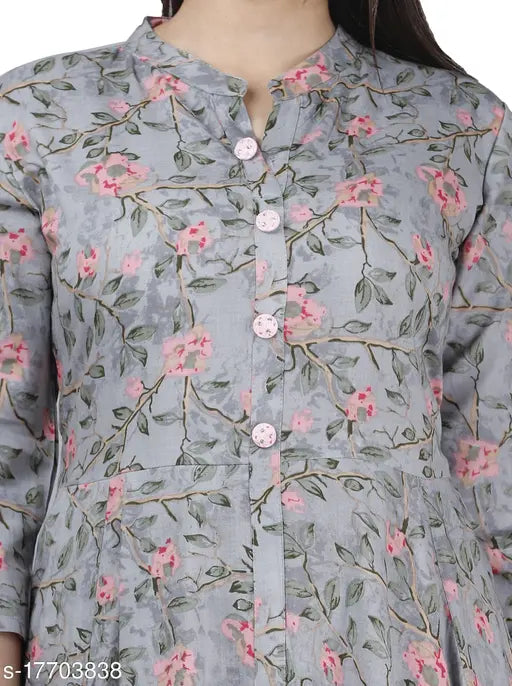 Rayon printed Women's Flaerd Kurta, three-quarter sleeves, vibrant combo on India display rack