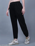 Dark jogger pants, black drawstring waistband