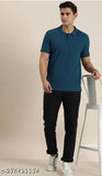 Airforce blue cotton blend men's polo neck t-shirt, 180 gsm durable fabric with wrinkle-free finish, solid design in short sleeves size M (38in chest), L (40in chest), XL (42in chest)