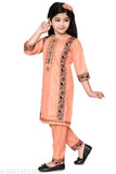Embroidered Rayon Kurti Pant Set for Girls - Front Button Look, A-line trousers, Indian ethnic wear