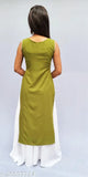 Green crepe sleeveless kurti with white palazzos - trendy daily wear for women
