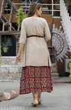Rayon long-sleeve printed kurti and jacket set for women, Veshvilla brand