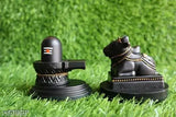 Black resin Shivling and Nandi idol, sacred Hindu temple figure on stand, 2.5x3 inches