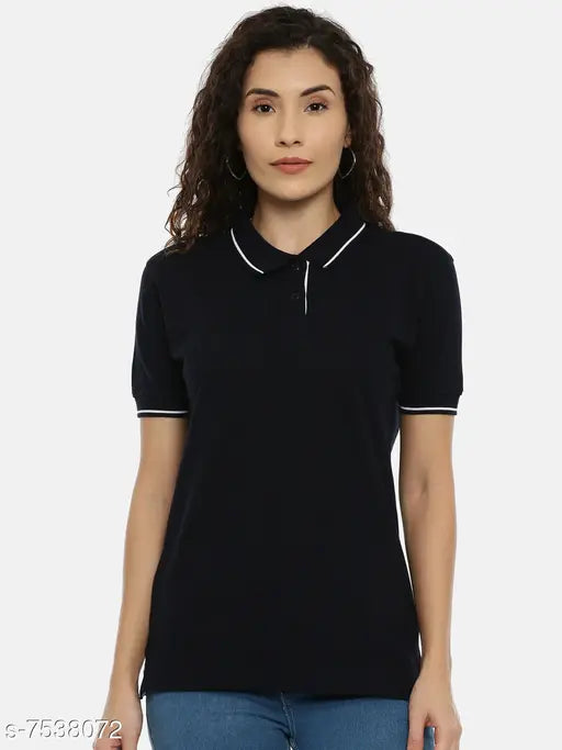 Cotton collared t-shirt for women, solid pattern, short sleeves, size XS (16in bust, 23in length), Made in India