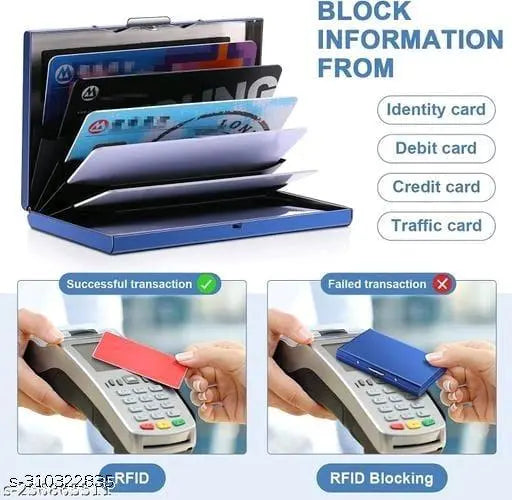 Stainless steel credit card holder protector, slim metal wallet for women & men, waterproof, ultra-sleek and portable, max capacity 6 cards, made in India