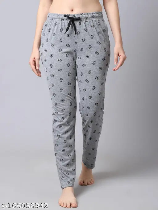 Grey knit poly cotton lounge pants for women