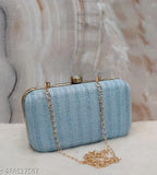 Blue velvet box clutch with long chain, suitable for bridal wear
