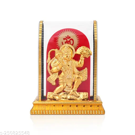 Gold-plated Crystal Hanuman Idol, 10cmx14cmx10cm, ideal for home office puja rooms, India origin
