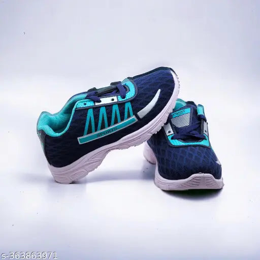 Blue and black MLQ kids' sports shoes with a white check on the side