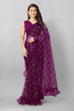 Heavy net sari with checked blouse and gold sequence work, India-made