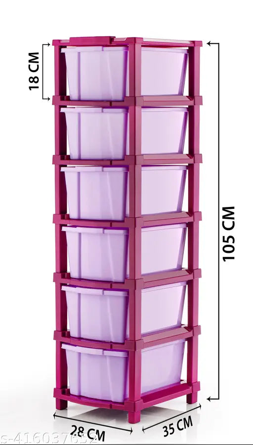 Magenta modular storage unit with 6 compartments, each with adjustable shelves
