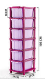 Magenta modular storage unit with 6 compartments, each with adjustable shelves