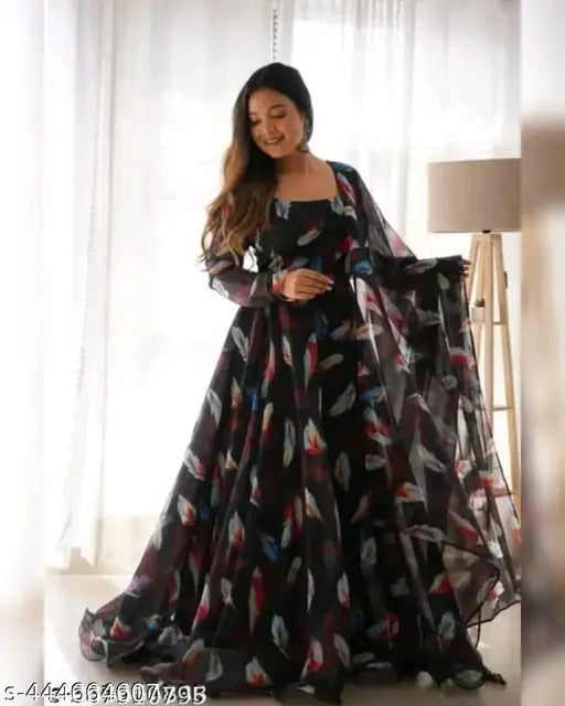Comfy elegance: Georgette printed net bodycon gown with full sleeves, wine tone, knee length, machine washable, India origin