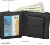 Trendy black PU leather wallet, solid pattern, 2 compartments, free size (11cm x 9cm) - stylish accessory for men's everyday use, handcrafted in India