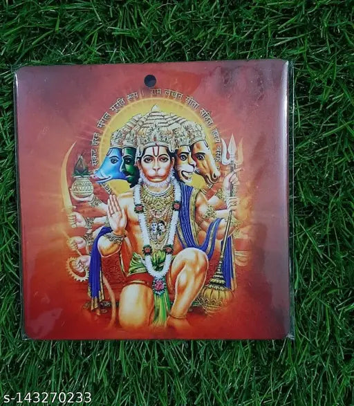 Wooden Panchmukhi Hanuman Ji Frame, intricately crafted Indian idol art, 4x4 inches