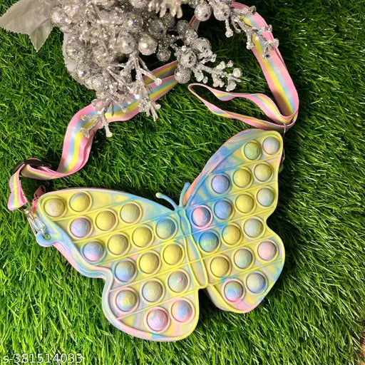 Yellow silicone pop it bead sling bag, for babies