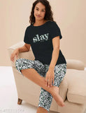 Essanza ladies capr sleeve capri set, printed cotton top & bottom with short sleeves, Indian-made 100% cotton knitwear