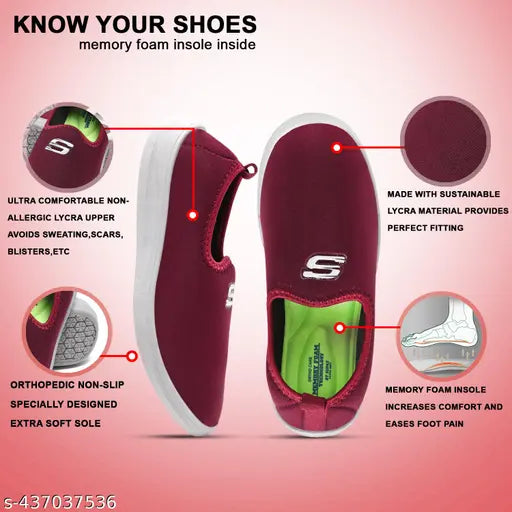 Red ballies shoes with memory foam insole, velcro closure, available in various colors. Flat partywear style, breathable non-slip soles