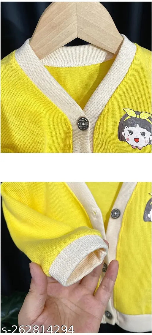 Yellow cotton blend front button cardigan for baby boys and girls, 6-12 months, vibrant colors, perfect layers of warmth