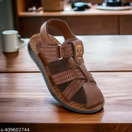 Brown leather slide sandal with strap