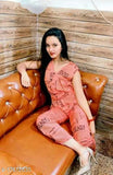 Printed net poly crepe sleeveless Urbane jumpsuit for women, showcasing vibrant design on a xs (34/48/26/34), made in India