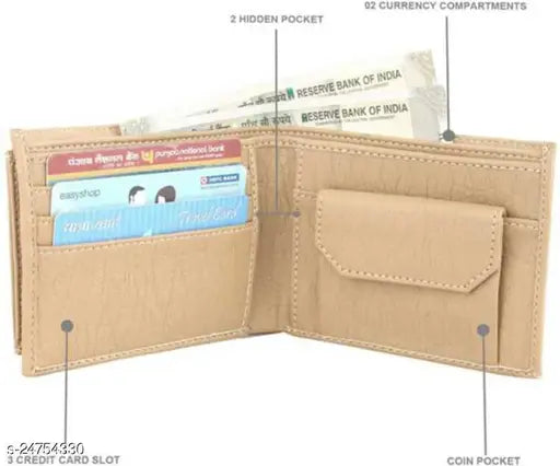 Artificial leather bi-fold wallet, free size (12cm x 10cm), printed pattern, PU material, 2 compartments. High-quality men's wallet from India