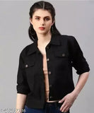 Women's denim long-sleeve black jacket, durable & sleek, perfect for layering, M, L, XL sizes