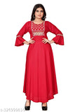 Embroidered rayon ghera kurty with long sleeves, comfortable for all women sizes M-XXL, smooth fabric from India