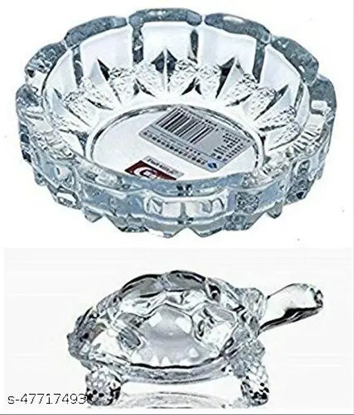 Glass Feng Shui Tortoise with Crystal Plate (12x8cm), PAYSTORE Vastu - brings prosperity, longevity, and positive energy