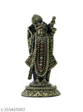 Multicolor black resin Krishna statue, Shrinathji idol for home temple gift, intricate detailing on 6.5cm x 14.5cm x 2.5cm figurine