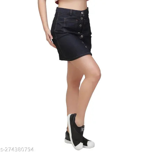 Dyed/washed denim woman's mini skirt, India-made, waist sizes 26, 28, 30, 32 (L=15in)