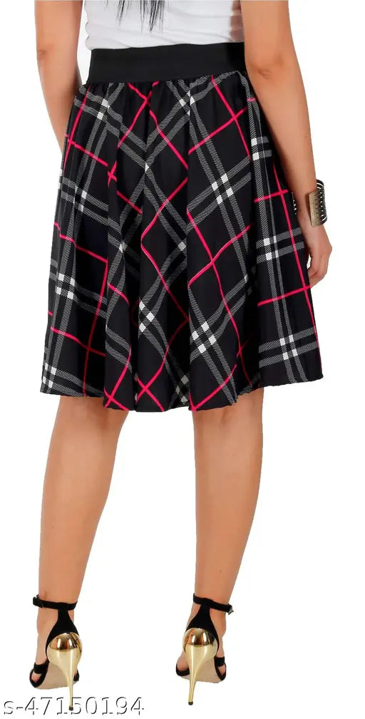Black and pink plaid women's skirt, short hem