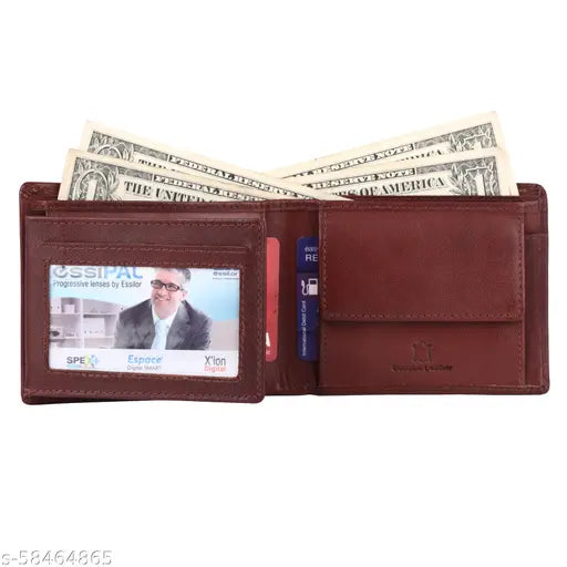 Solid leather men's wallet, 5 compartments, RFID protection, slim design, genuine leather, Indian origin