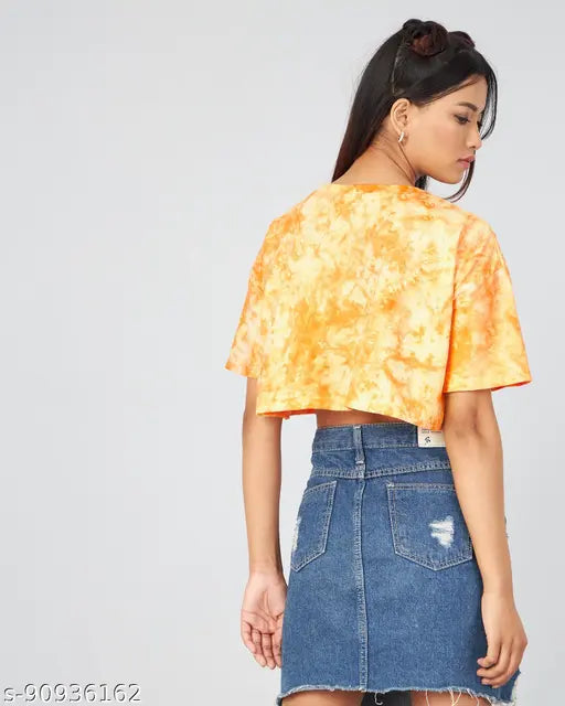 Dyed yellow cotton t-shirt, loose fit crop top for women, Chimpaaanzee brand