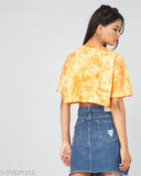 Dyed yellow cotton t-shirt, loose fit crop top for women, Chimpaaanzee brand