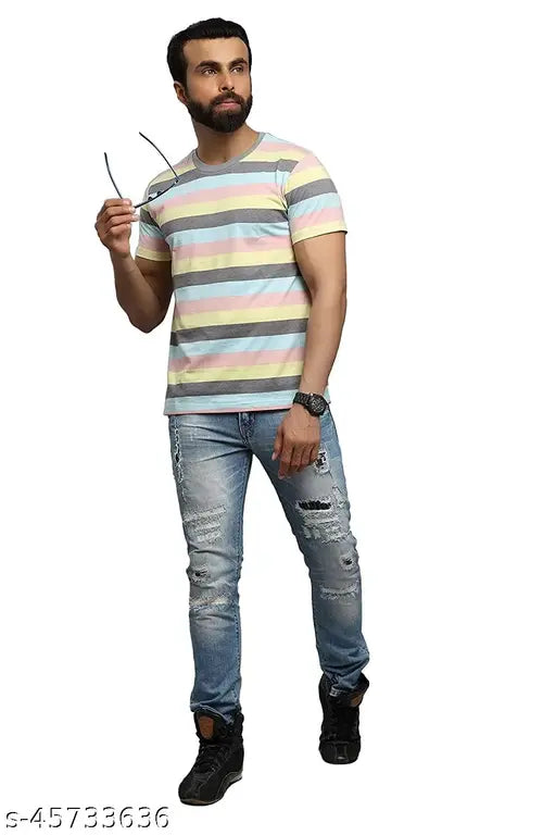 Multi Color CRAZI9 Mens Cotton Blend Graphic Print Regular Fit Half Sleeve T-Shirt - Classic Comfortable Style, Made in India