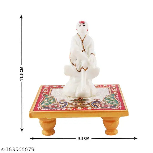 Marble & Polyresin Sai Baba Idol with Marble Chowki - Exquisite spiritual addition for car dashboards or thoughtful gifting, embodies faith, devotion, and harmony (Country of Origin: India)