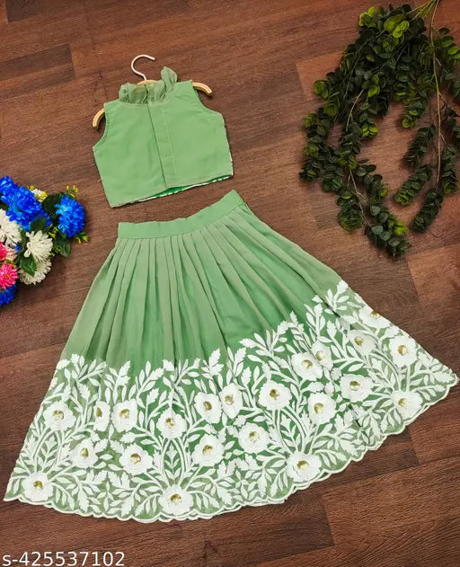 Embroidered Georgette sleeveless lehenga choli for kids, vibrant Navratri wear
