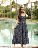 Rayon Anarkali blue kameez with flared hem