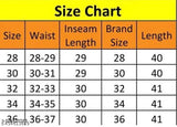 Grey denim baggy jeans size chart with waist and length measurements