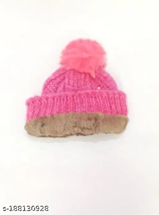 Stylish pink and white knit cap for women, girls, and kids
