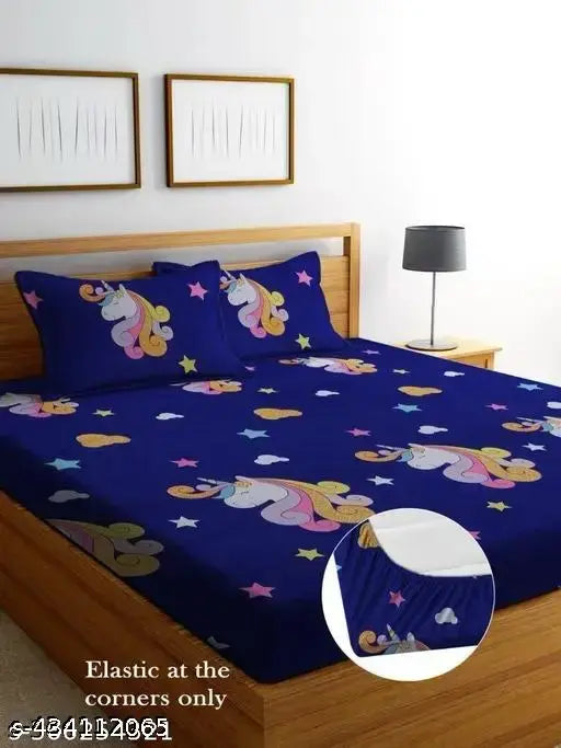 Glace Cotton unicorn-themed fitted double bedsheet with 2 pillow covers, ideal for kids' summer beds in India